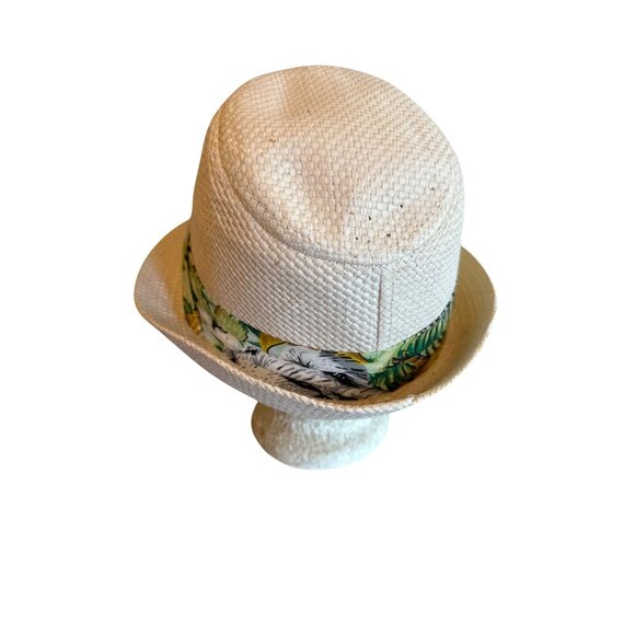 White Straw Fedora Hat With Tropical Band One Size - Picture 2 of 4